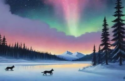Un paisaje sereno con auroras