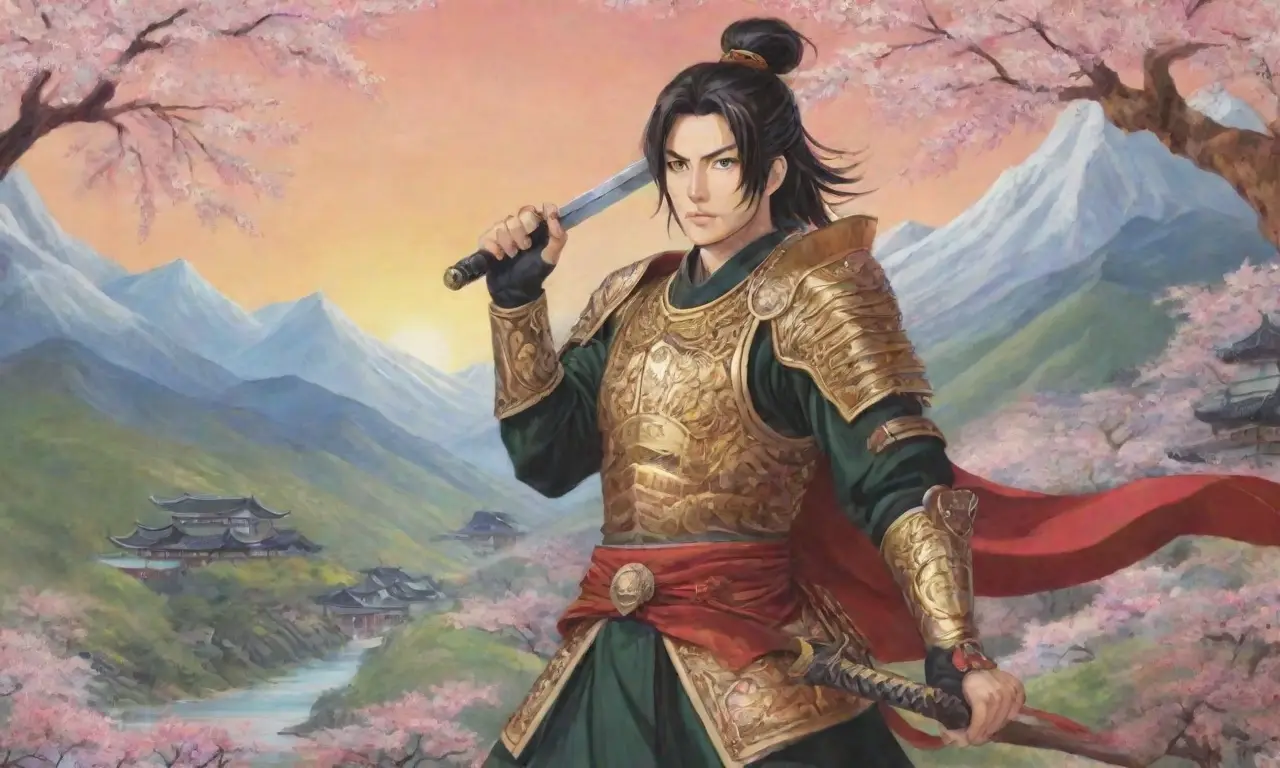 Un mural vibrante de Yamato Takeru en armadura