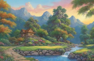 Un paisaje sereno de naturaleza vibrante y majestuosa