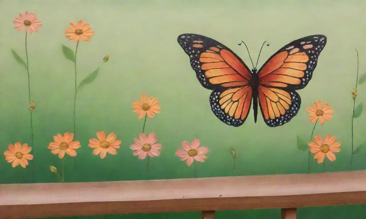 Una mariposa vibrante reposa en una flor, rodeada de un jardín sereno y lleno de belleza