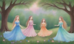 Tres hermanas etéreas en un claro del bosque