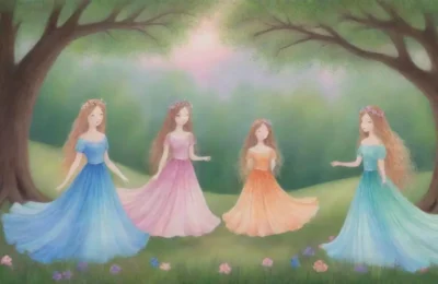 Tres hermanas etéreas en un claro del bosque