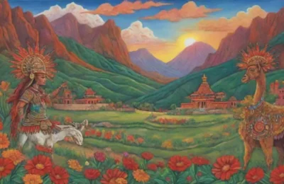 Un paisaje vibrante y lleno de historia evoca la cultura Inca con colores