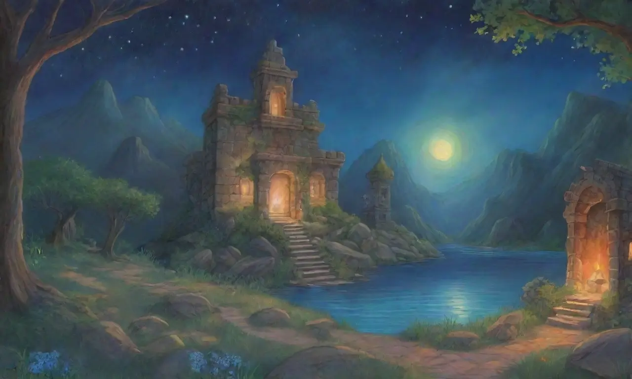 Un paisaje mágico y misterioso lleno de ruinas antiguas
