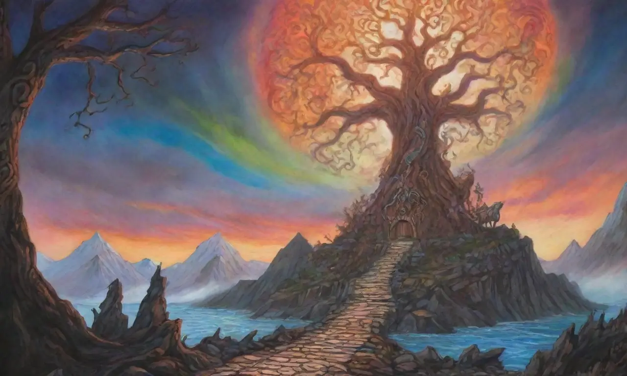 Un mundo épico de mitología nórdica lleno de colores vibrantes, guerreros, criaturas y aventuras