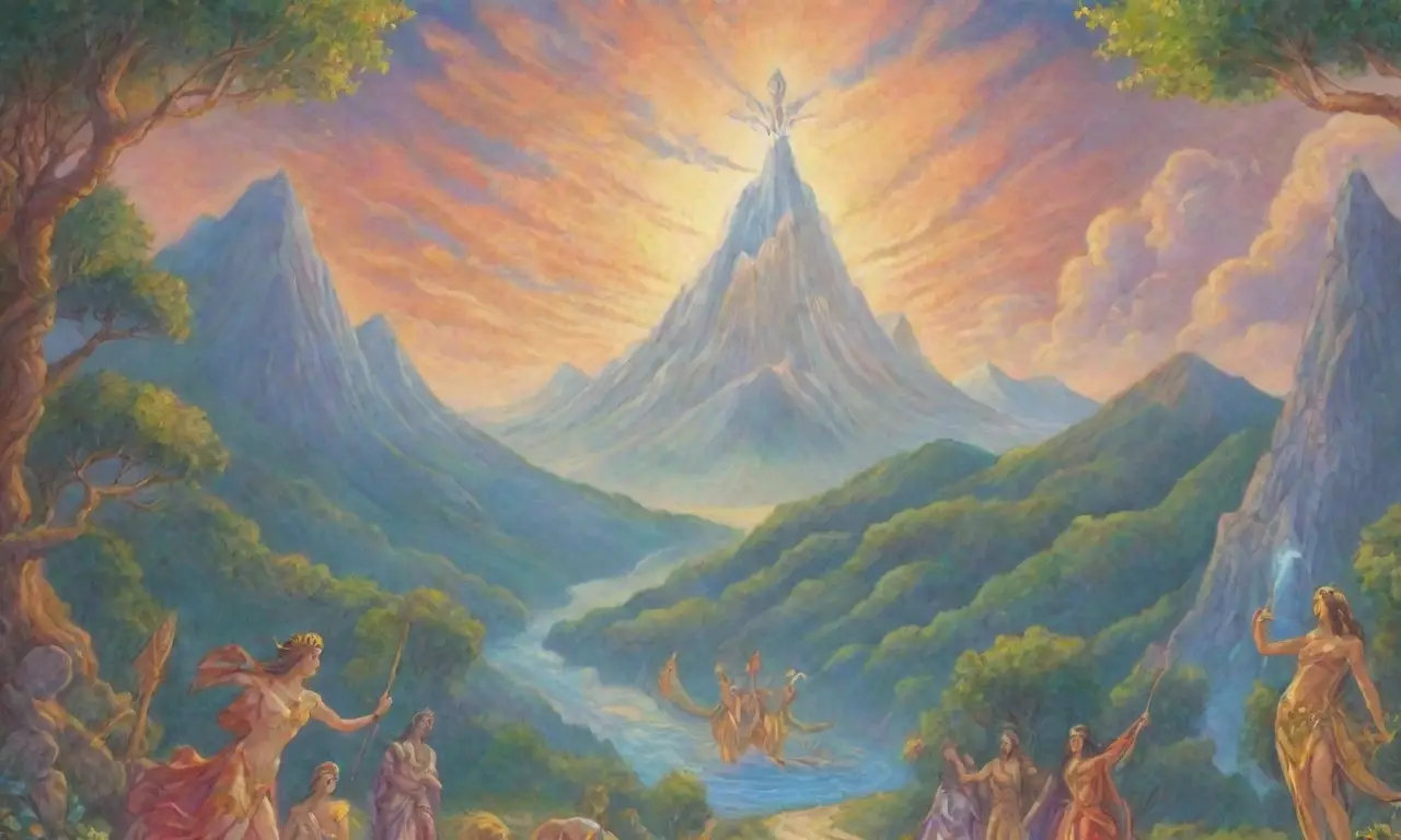 Un paisaje mitológico griego lleno de dioses, héroes y naturaleza vibrante