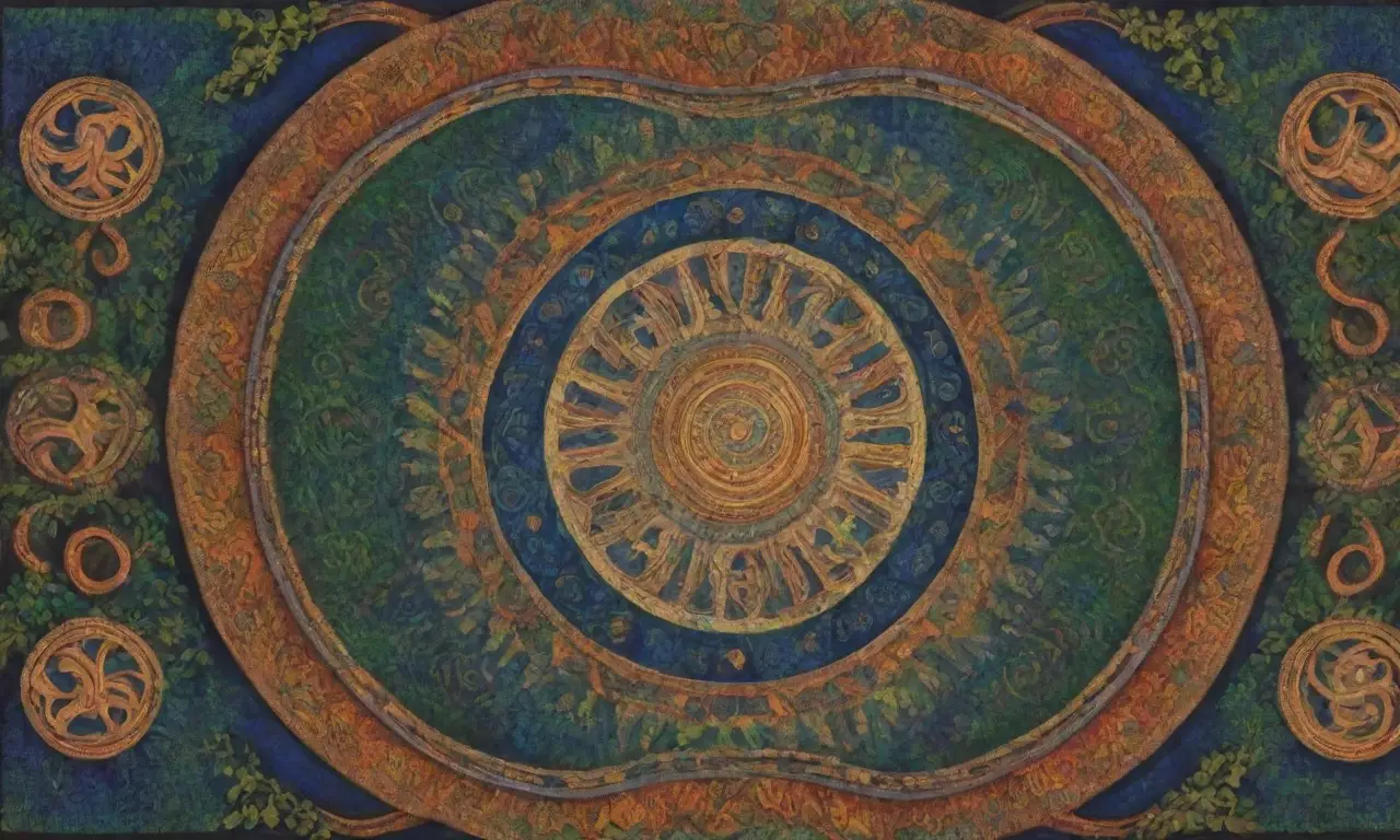Un tapiz vibrante de colores y símbolos que representa la dualidad y la unidad en la diversidad
