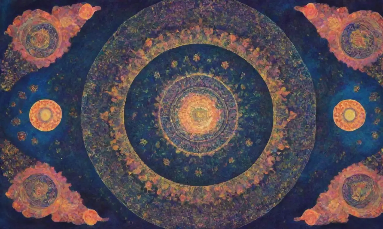 Patrones celestiales vibrantes y paisajes místicos