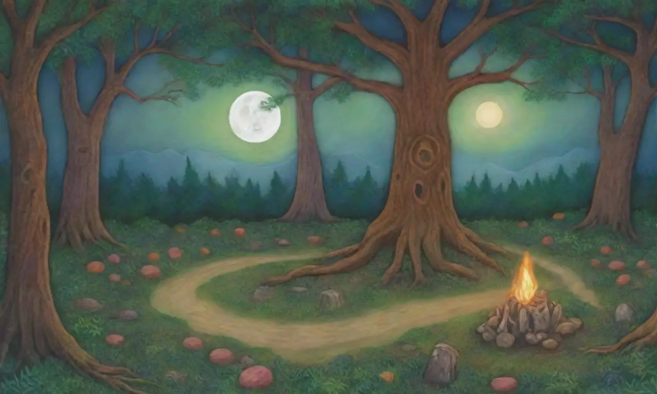 Un bosque brumoso con árboles antiguos