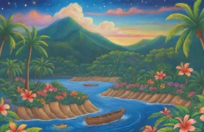 Un paraíso tropical lleno de colores vibrantes