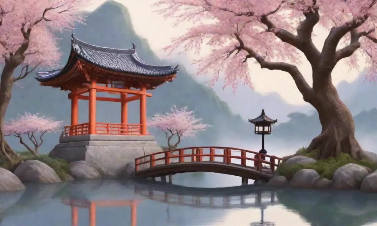 Un paisaje sereno con cerezos
