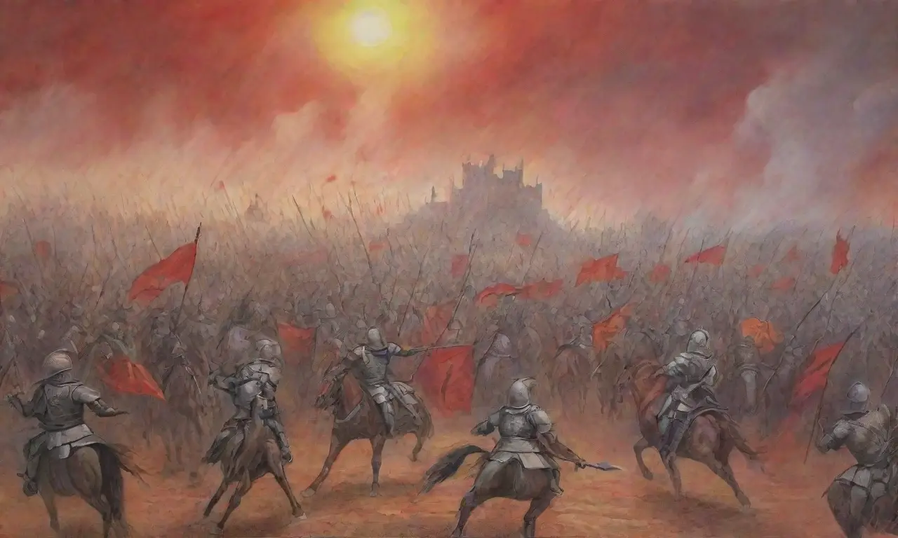 Un tapiz de antiguas batallas, guerreros y leyendas entrelazados en un campo de guerra