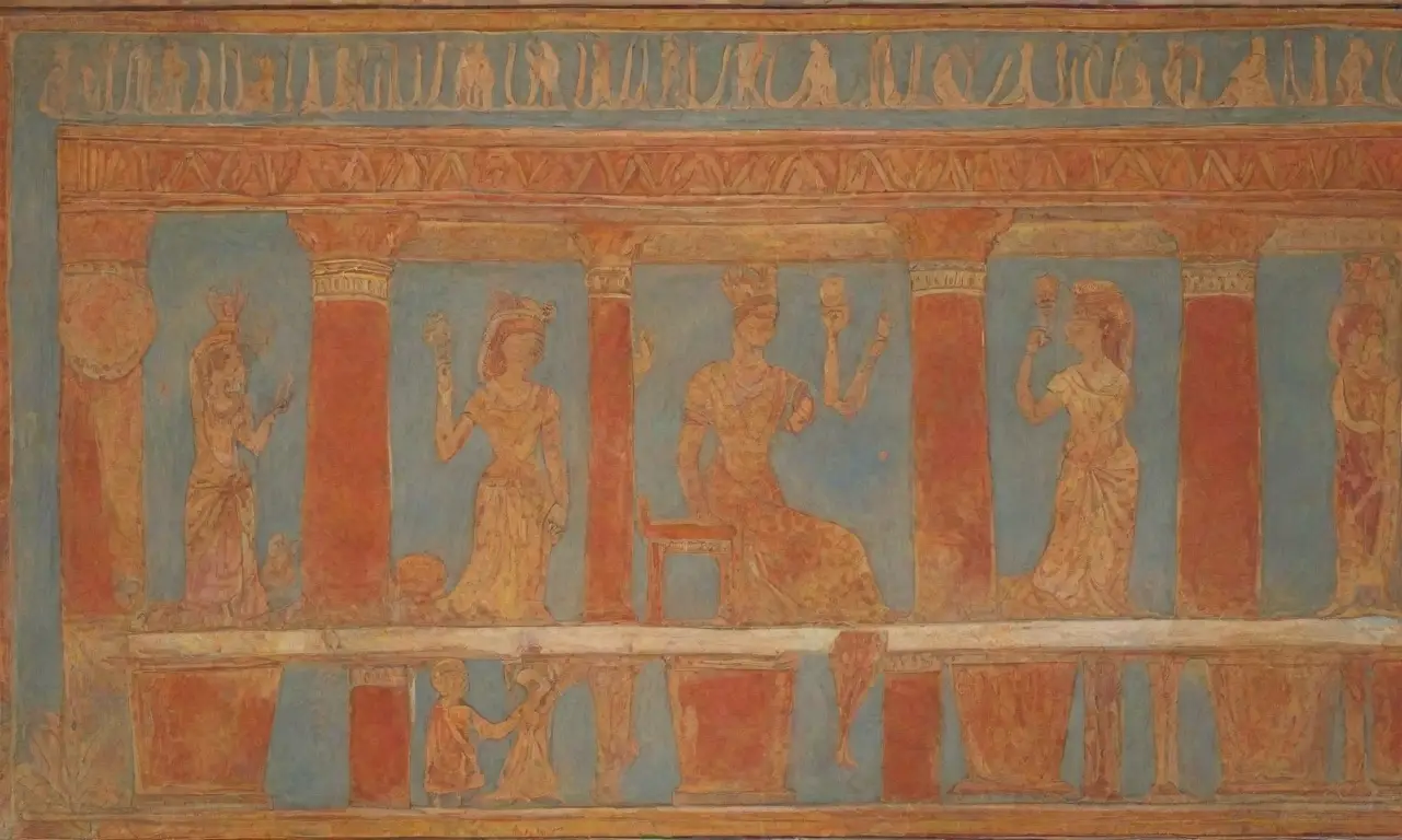 Frescos etruscos vibrantes, figuras estilizadas, cerámica ornamentada y ecos de historia en cada detalle