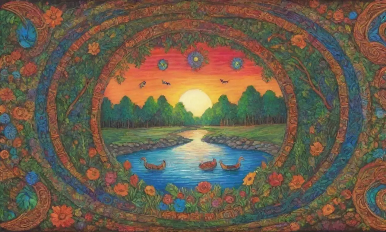 Un vibrante tapiz de colores, formas y símbolos celebra la esencia de la naturaleza y la unidad