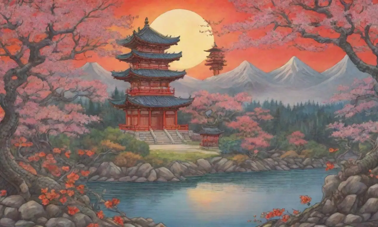 Una escena vibrante de samuráis y naturaleza, llena de honor y leyendas