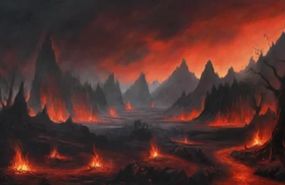 Un paisaje oscuro y aterrador lleno de sombras