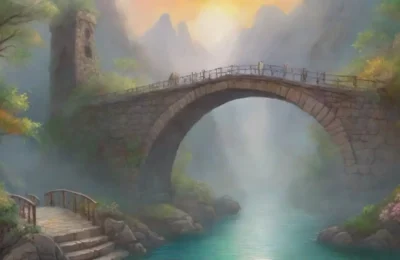 Un puente antiguo y místico conecta mundos