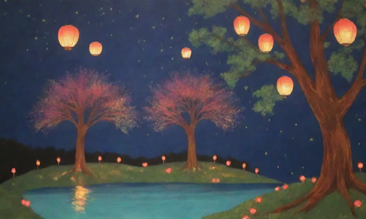 Luciernagas brillantes danzan en el crepúsculo, creando un ambiente mágico de luces y risas