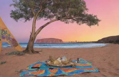 Un paisaje vibrante de Australia fusiona arte aborigen