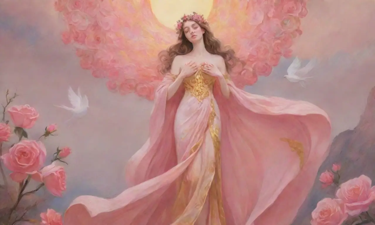 Un paisaje celestial de amor y conflicto entre Venus y Marte, rodeados de colores vibrantes y sombras danzantes