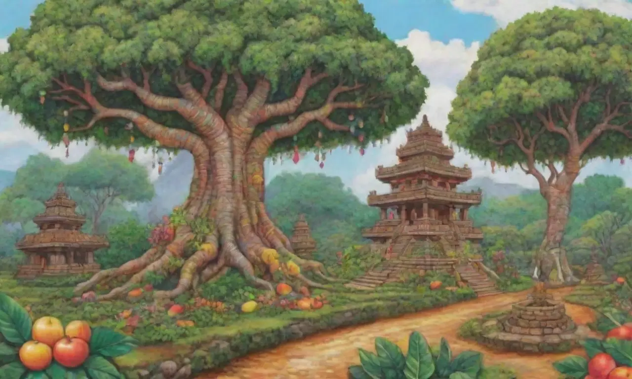 Selva vibrante con templos mayas, artesanos, ofrendas y naturaleza en armonía
