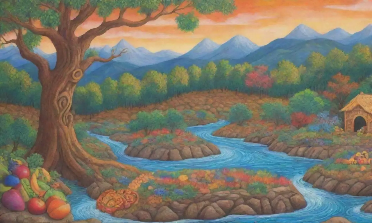 Un paisaje vibrante y mágico lleno de vida
