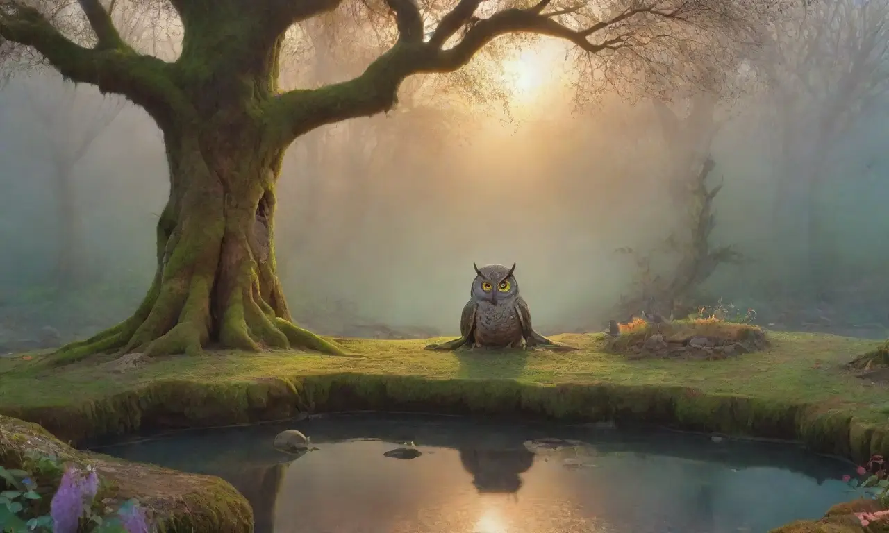 Un bosque brumoso con árboles antiguos