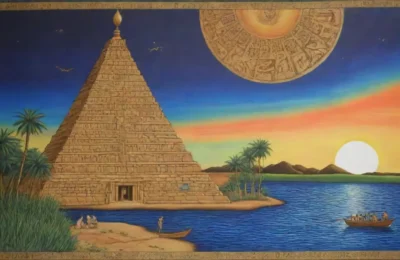 Un paisaje antiguo de Egipto lleno de jeroglíficos