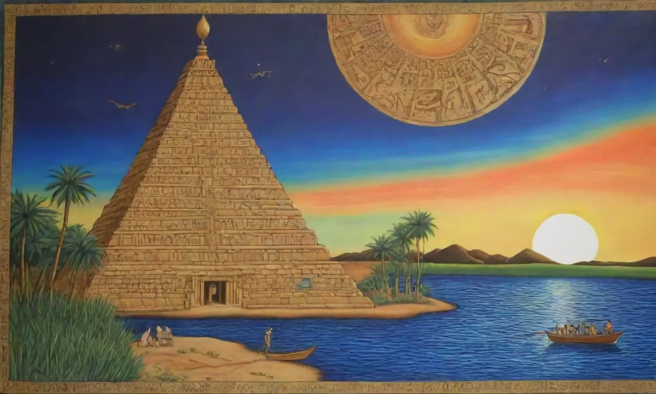 Un paisaje antiguo de Egipto lleno de jeroglíficos