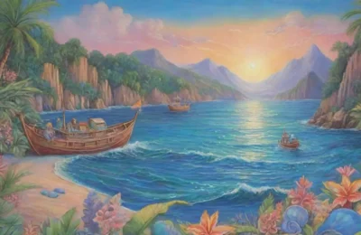 Un paisaje vibrante de azules y verdes