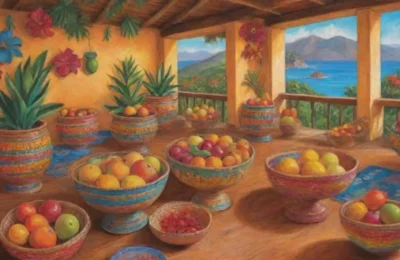 Un vibrante paisaje tropical lleno de colores