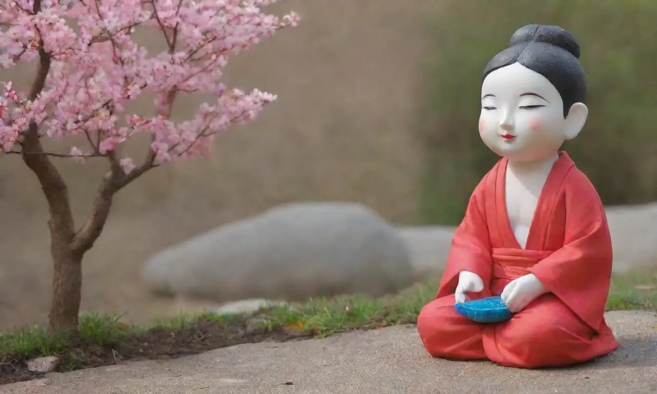 Un sereno santuario de Jizo rodeado de flores, luces suaves y un ambiente de paz