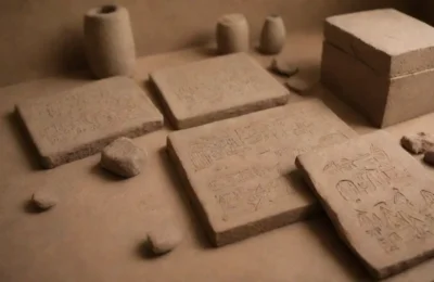 Tabletas de arcilla antiguas con cuneiformes