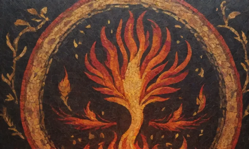 Un mosaico vibrante de fuego y mitología que simboliza la transformación