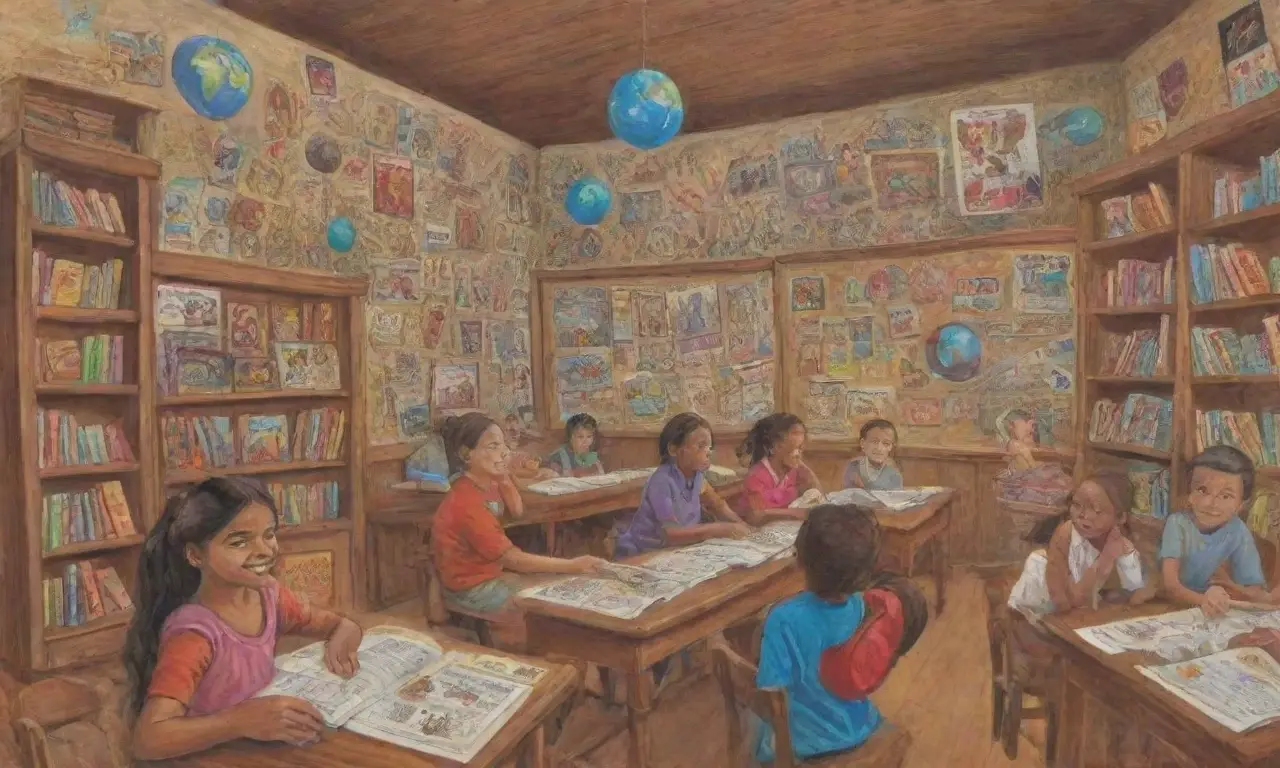 Un aula llena de colores, héroes, libros y creatividad