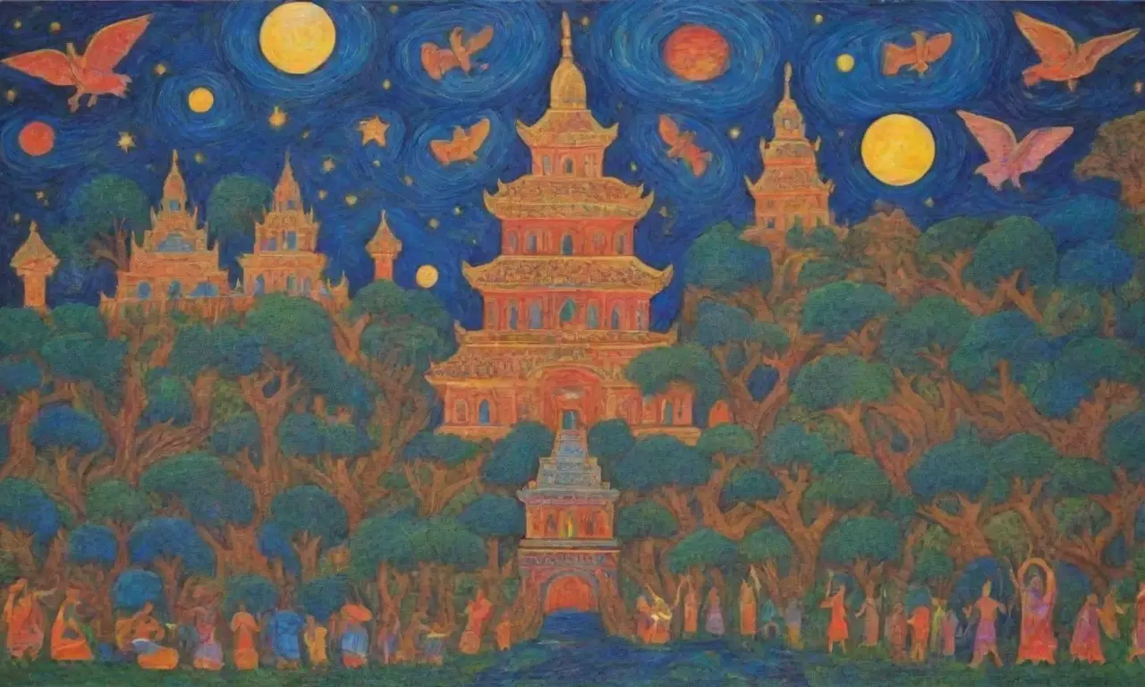 Frescos vibrantes, tallados intrincados y ziggurats dorados crean un mundo antiguo lleno de simbolismo y color