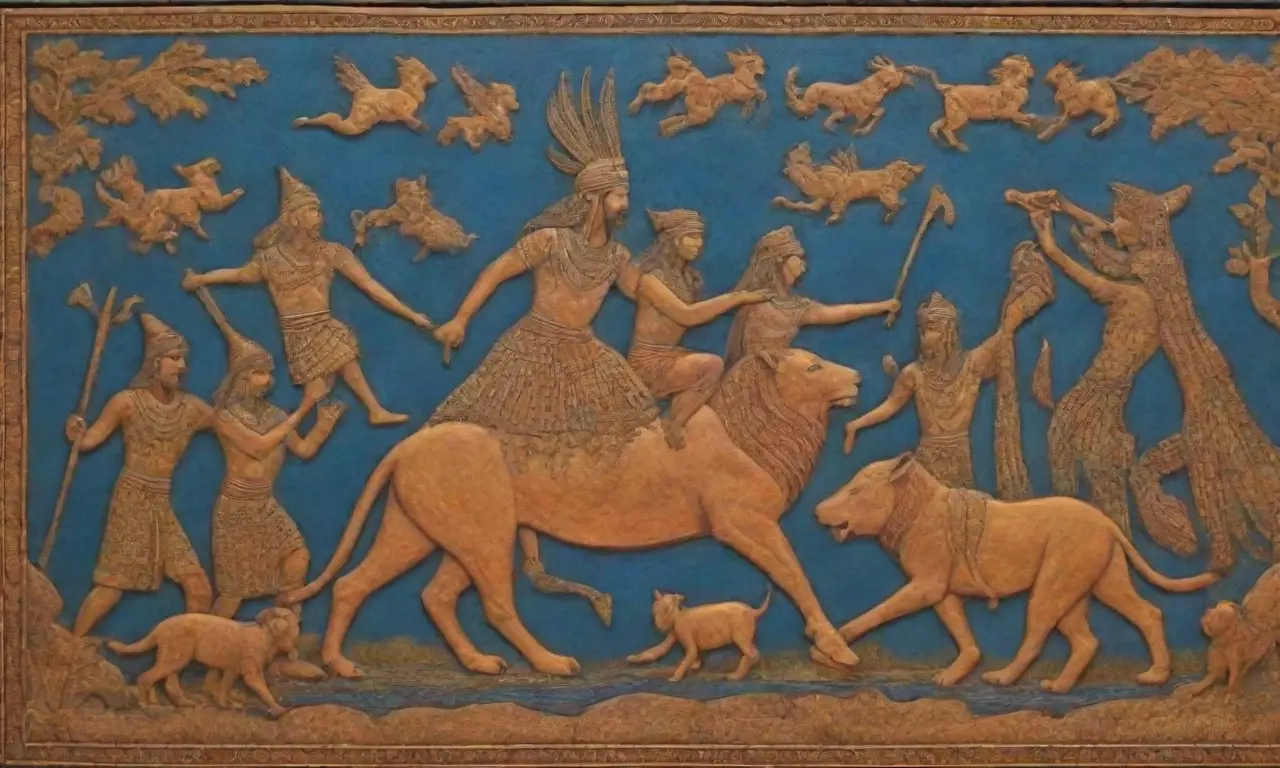 Cazadores antiguos inmortalizados en arte y rituales en un entorno vibrante y lleno de vida