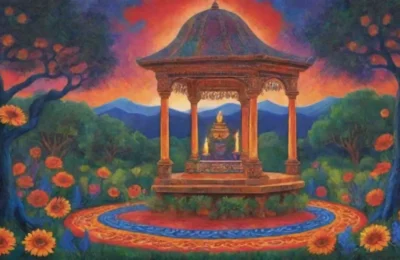 Un vibrante altar ceremonial se llena de colores