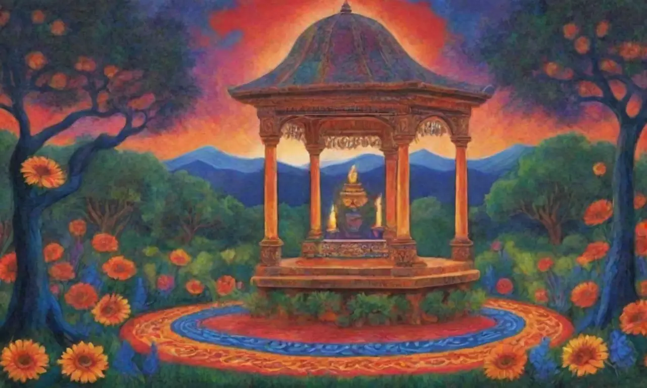 Un vibrante altar ceremonial se llena de colores