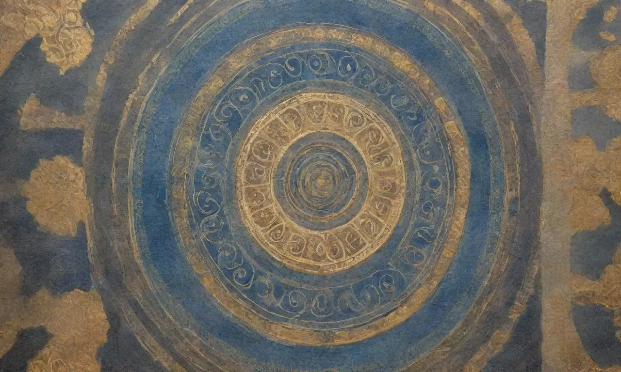 Un lienzo texturizado con azules y dorados