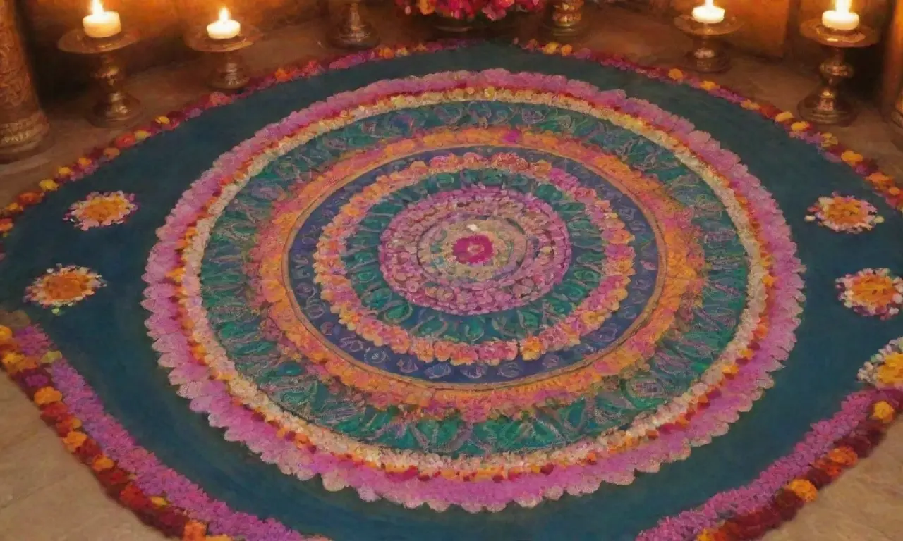 Un festín visual de colores, texturas y símbolos sagrados envuelve un ambiente de devoción