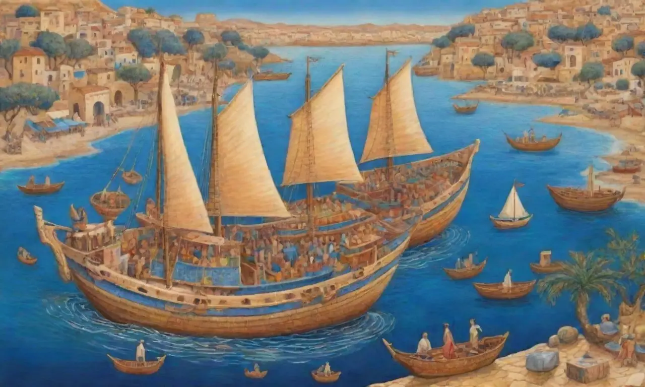 Un vibrante paisaje mediterráneo lleno de comercio, cultura y tradición