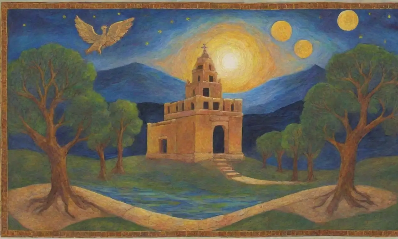 Paisajes etruscos llenos de ruinas antiguas, frescos vibrantes y criaturas míticas