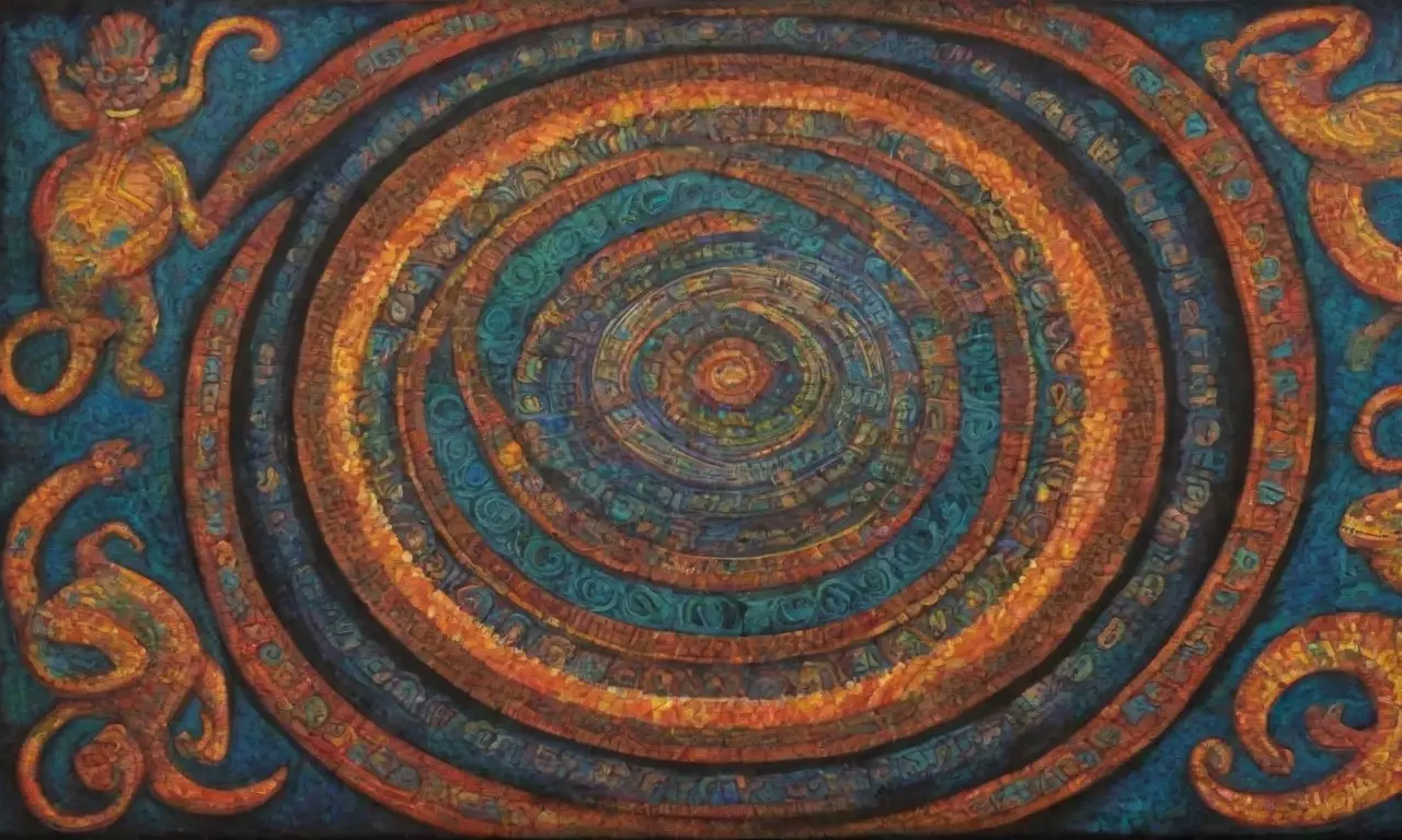 Colores vibrantes y símbolos antiguos se entrelazan en un mundo sagrado