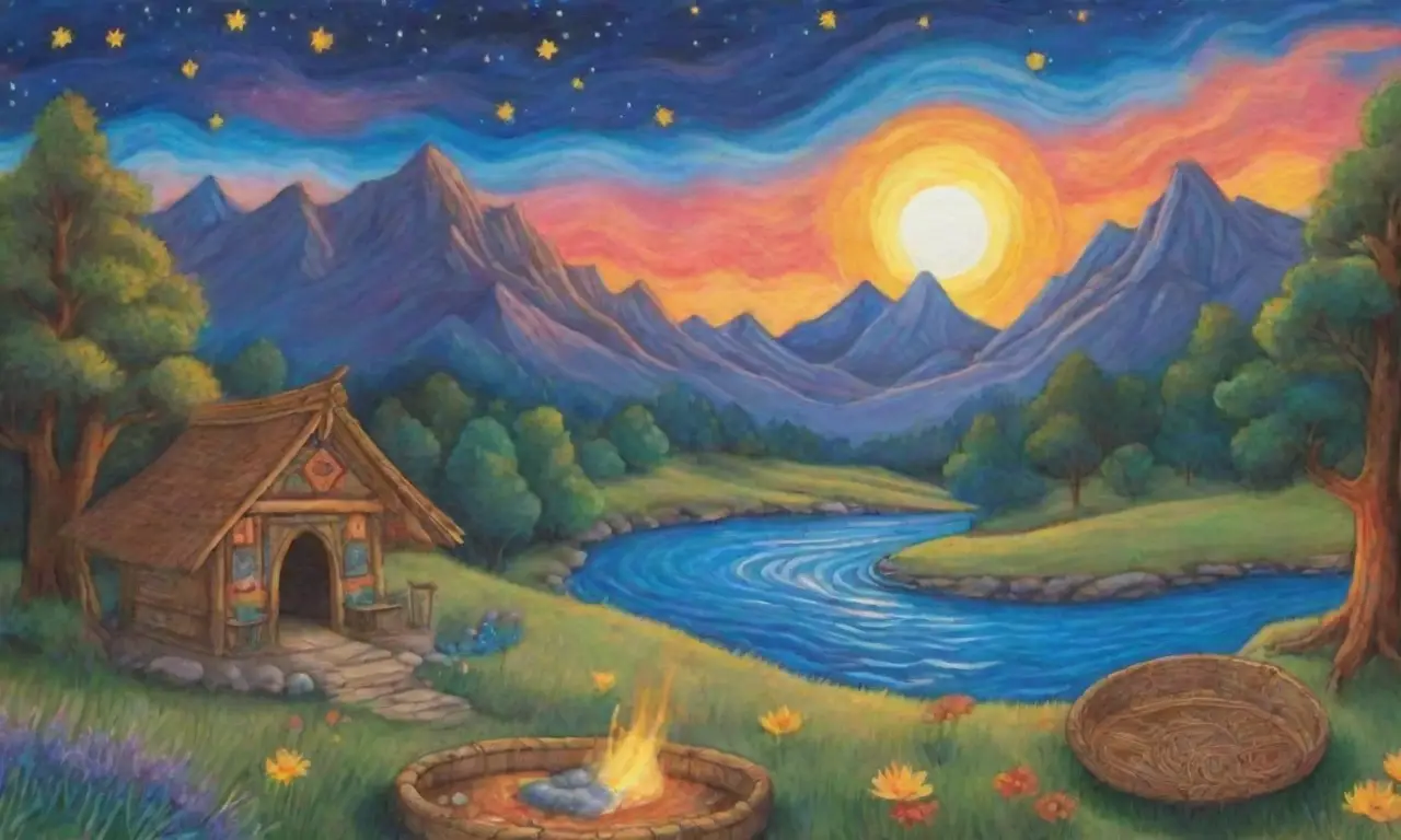 Naturaleza vibrante y espiritual en un paisaje onírico