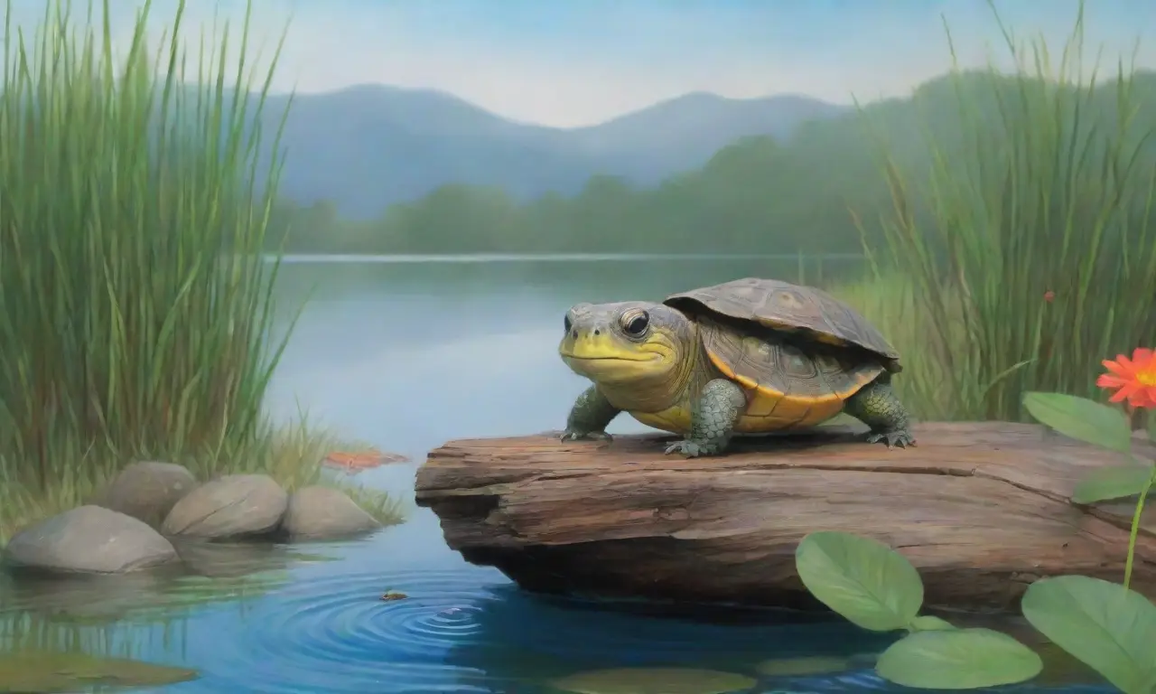 Un tranquilo paisaje junto al río con un Kappa curioso