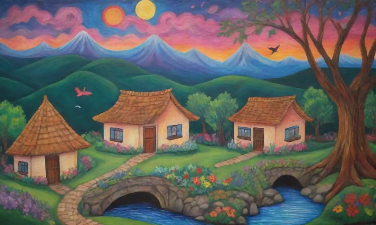 Un mural vibrante rodeado de naturaleza, tradiciones y leyendas en un paisaje colorido