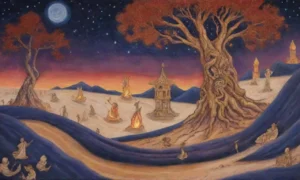 Un paisaje místico lleno de símbolos antiguos