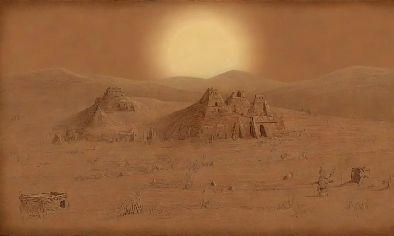 Tabletas de arcilla antiguas con cuneiformes y relatos mitológicos en un paisaje mesopotámico
