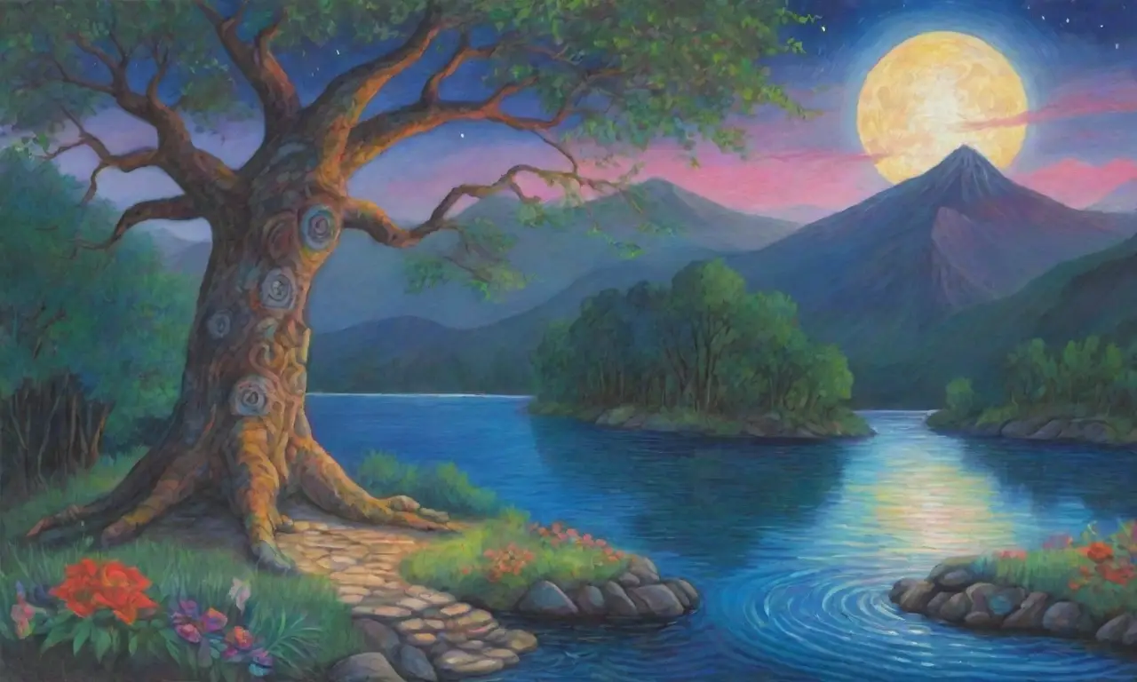 Un paisaje mágico y vibrante lleno de colores